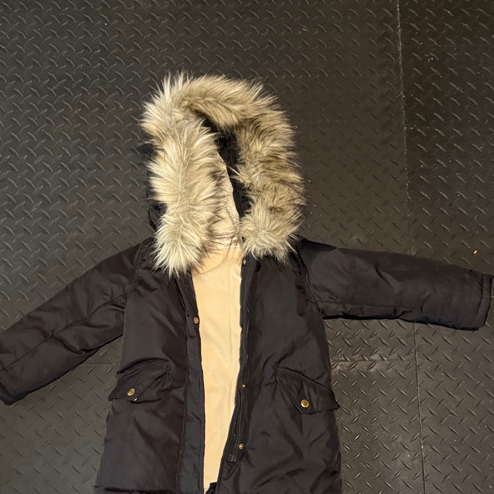 J. Crew Black Puffer Jacket with Faux Fur Hood